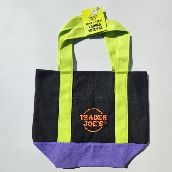NEW Trader Joe's Black Mini Tote Trick or Treat Canvas Bag Halloween Trader Joes - Picture 2 of 9